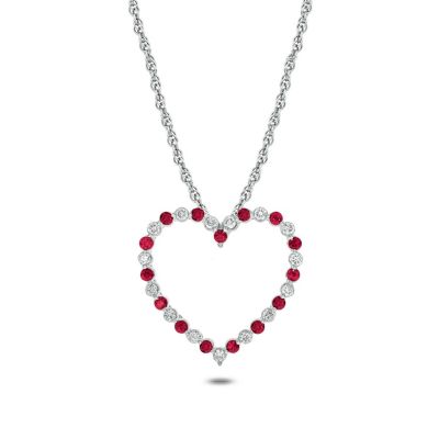 Belk & Co 1/6 ct. t.w Diamond 1/5 ct. t.w Natrual Ruby Round Shape Heart Pendant Neckalce For Women in 10K Gold, White -  0686557623864