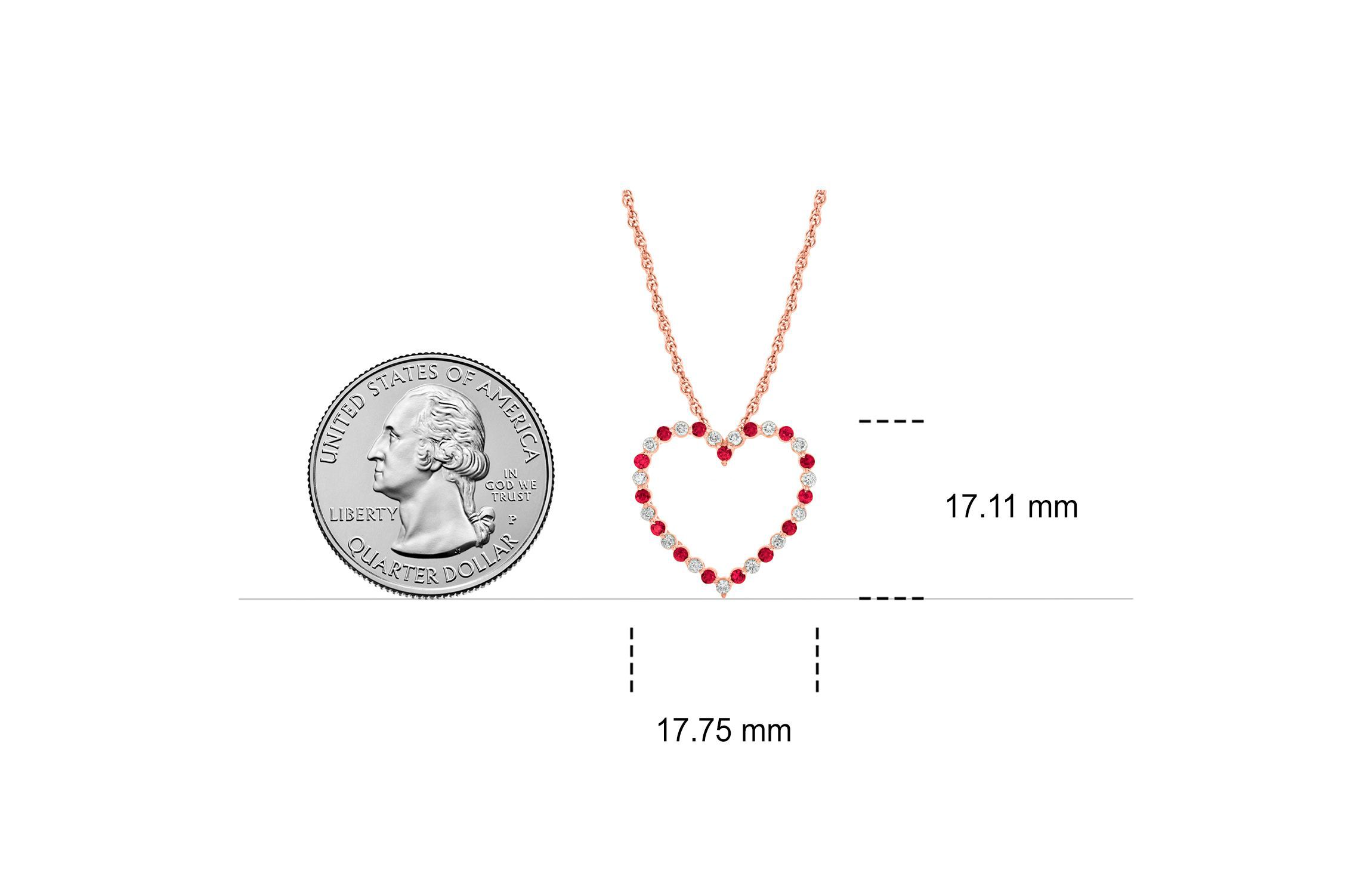 1/6 ct. t.w Diamond 1/5 ct. t.w Natrual Ruby Round Shape Heart Pendant Neckalce For Women in 10K Gold