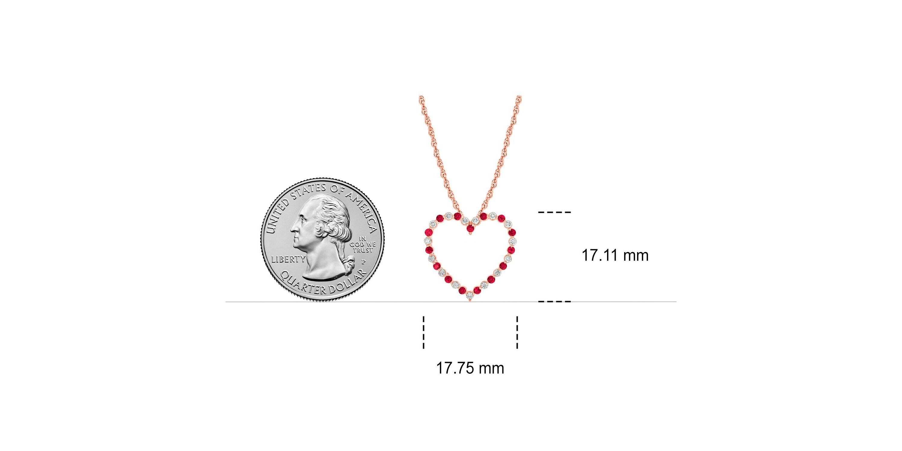 1/6 ct. t.w Diamond 1/5 ct. t.w Natrual Ruby Round Shape Heart Pendant Neckalce For Women in 10K Gold