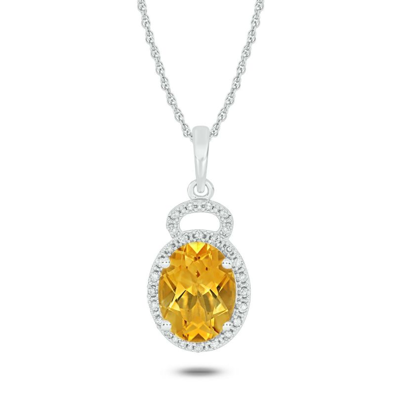 1/10 ct. t.w Diamond & 1.70 ct. t.w citrine Oval Shape Natural Color Stone Pendant in 10K Gold