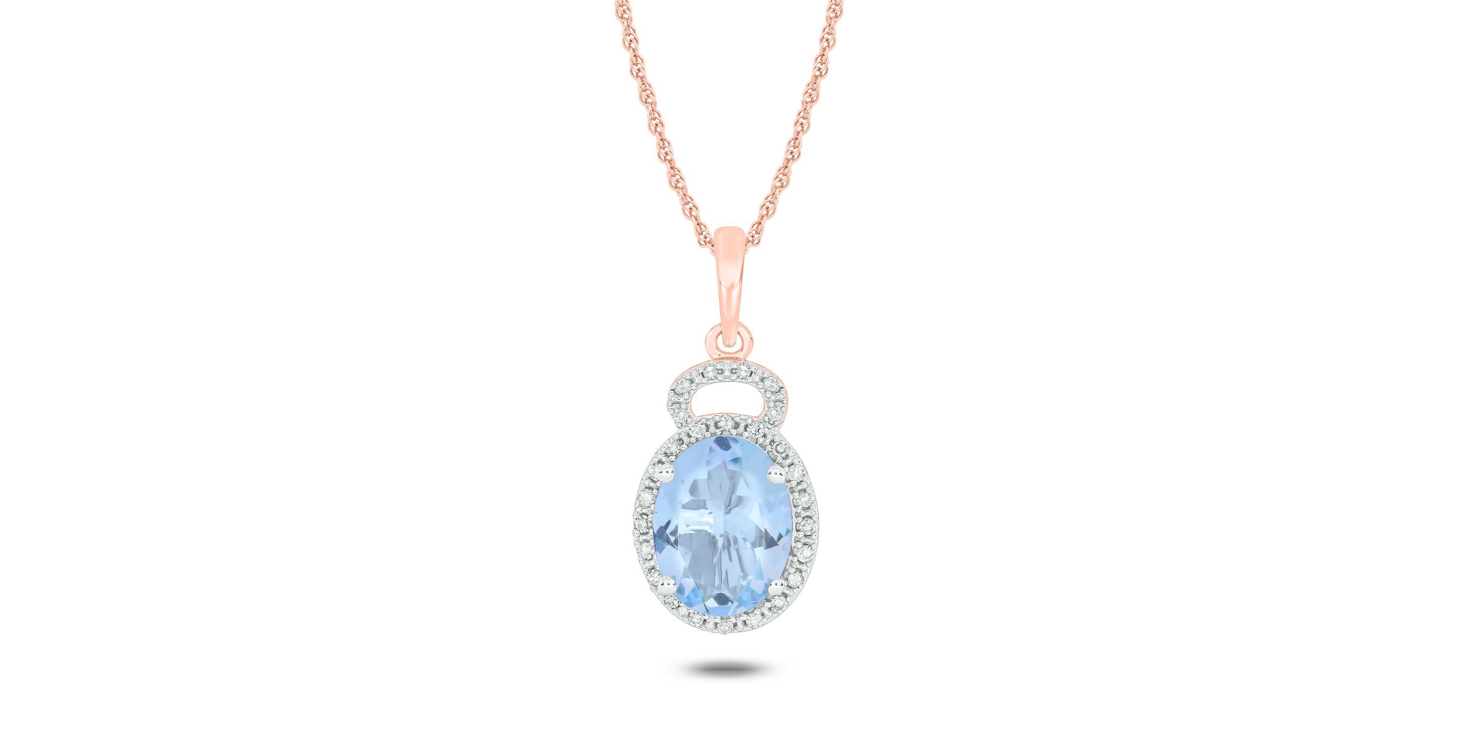 1/10 ct. t.w Diamond & 1.70 ct. t.w Aquamarine Oval Shape Natural Color Stone Pendant in 10K Gold