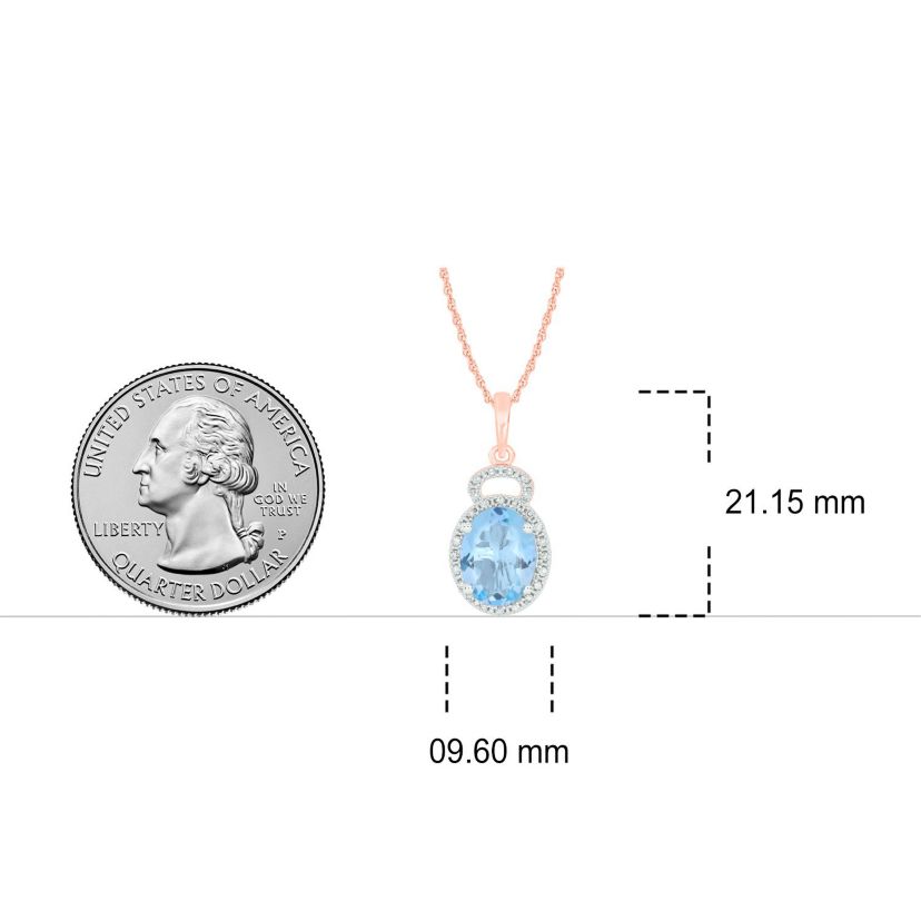 1/10 ct. t.w Diamond & 1.70 ct. t.w Aquamarine Oval Shape Natural Color Stone Pendant in 10K Gold