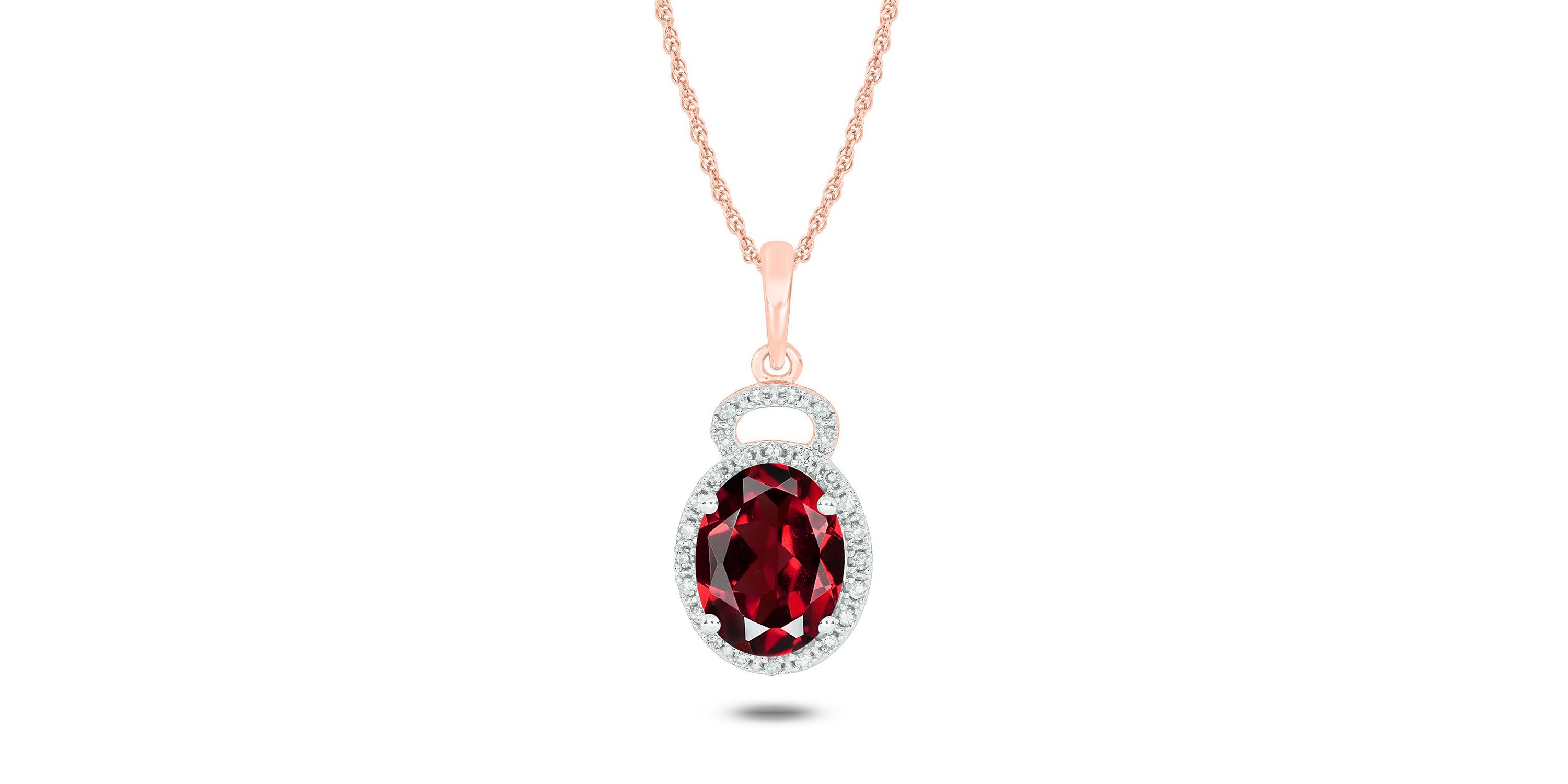 1/10 ct. t.w Diamond & 2.0 ct. t.w Garnet Oval Shape Natural Color Stone Pendant in 10K Gold