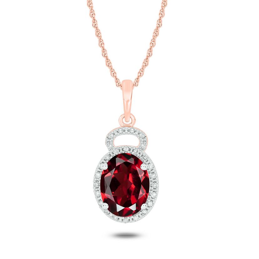 1/10 ct. t.w Diamond & 2.0 ct. t.w Garnet Oval Shape Natural Color Stone Pendant in 10K Gold