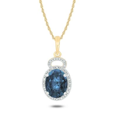 Belk & Co 1/10 Ct. T.w Diamond & 1.90 Ct. T.w Blue Topaz Oval Shape Natural Color Stone Pendant In 10K Gold, Yellow, 18 In -  0686557620511