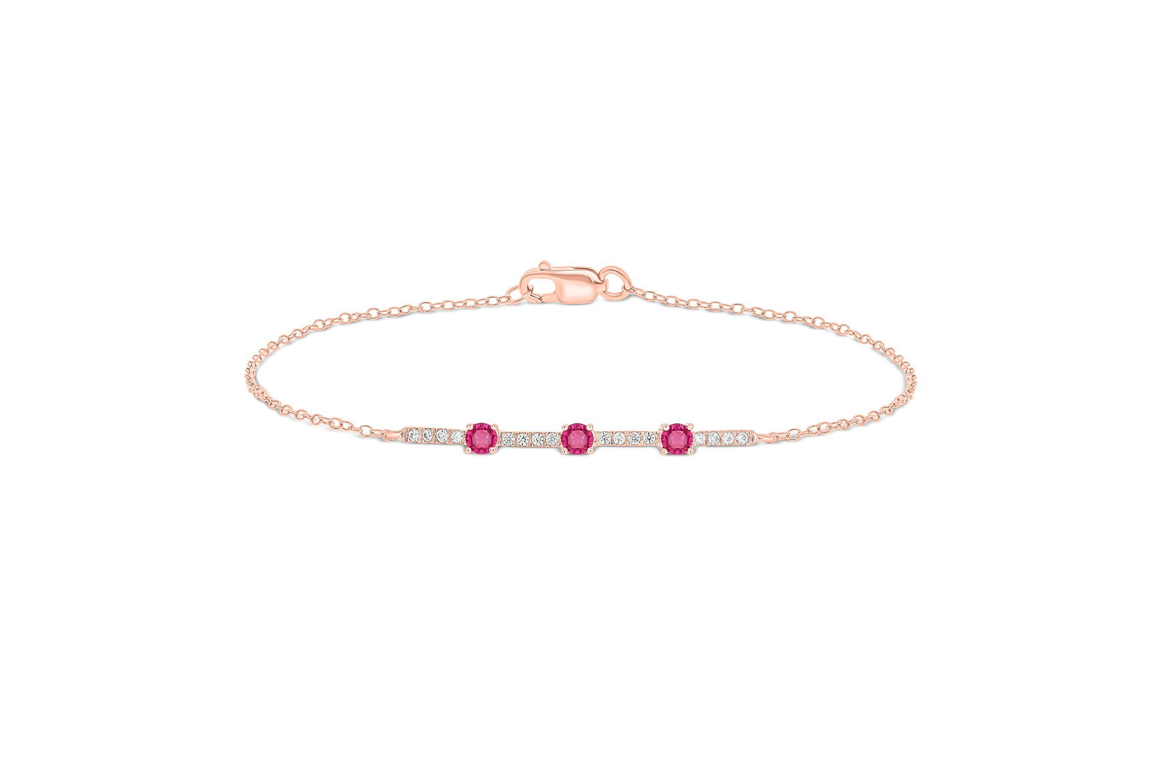 1/10 ct. t.w Diamond 1/10 ct. t.w Natural Ruby Gemstone Adorable Bracelet in 14K Gold