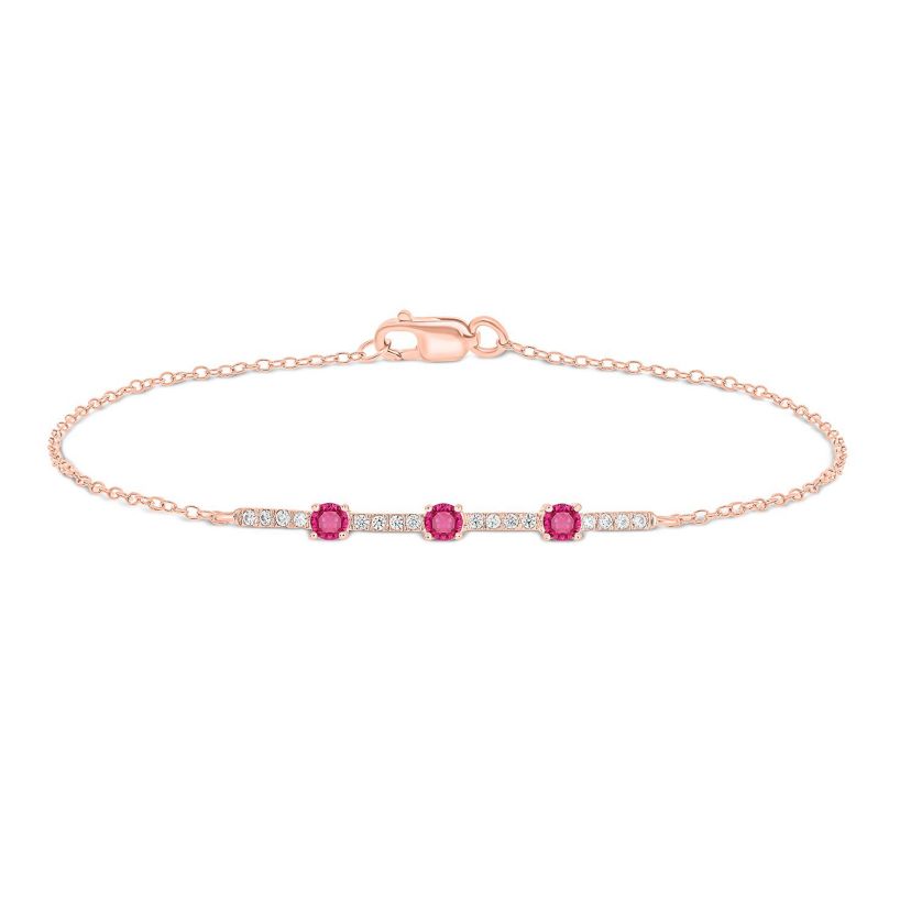 1/10 ct. t.w Diamond 1/10 ct. t.w Natural Ruby Gemstone Adorable Bracelet in 14K Gold
