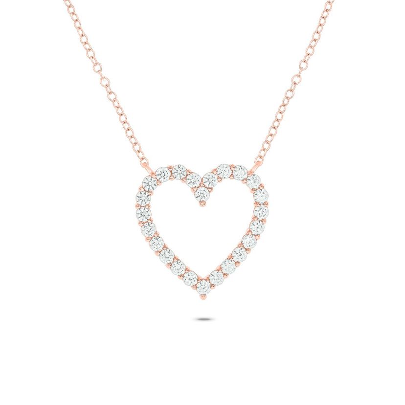 1.0 ct. t.w Natrual White Diamond Open Heart Pendant Necklace in 14K Gold