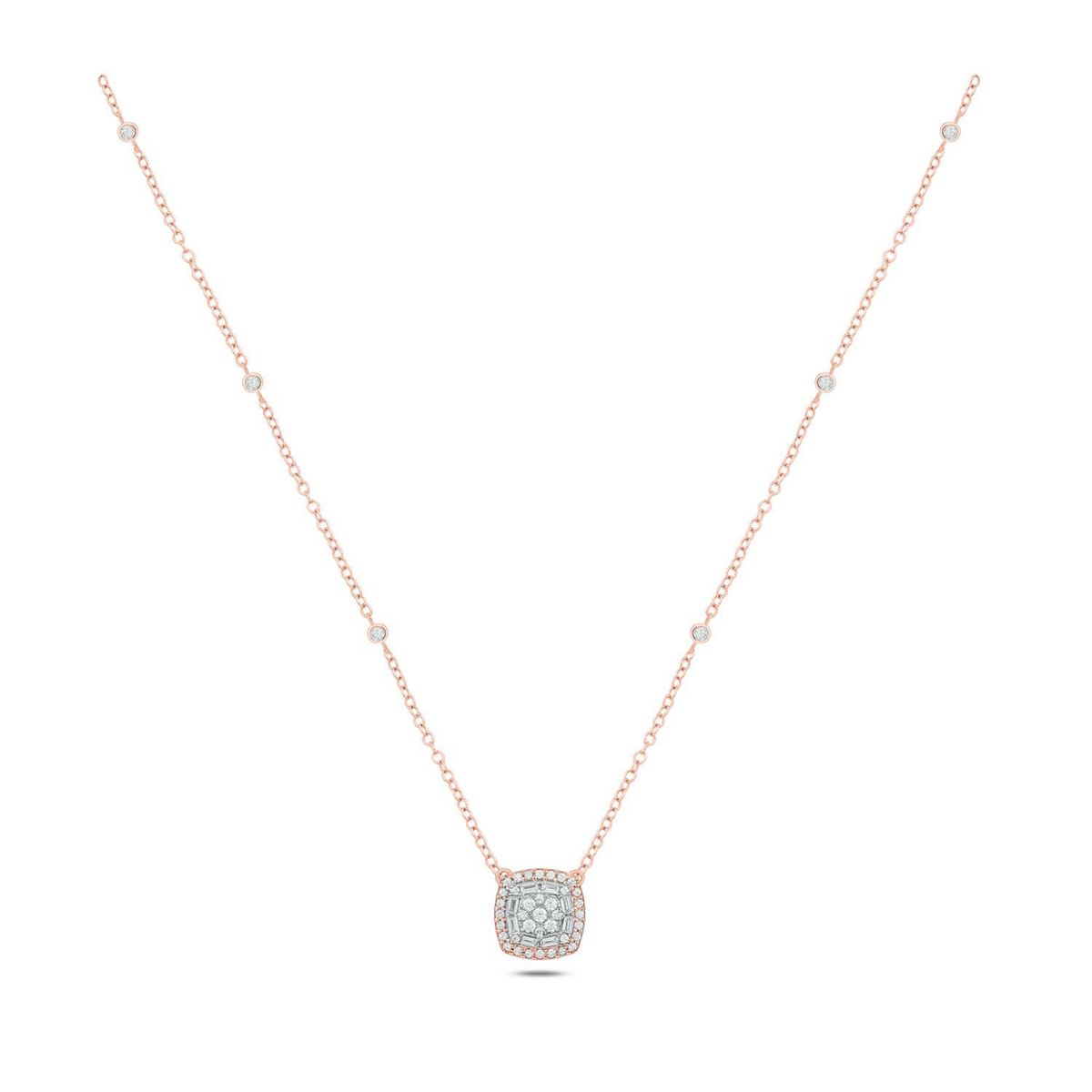 3/8 ct. t.w White Diamond Studded Cushion Pendant Necklace in 10K Gold