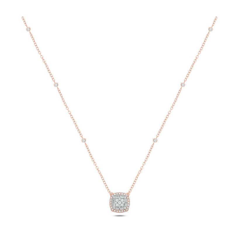 3/8 ct. t.w White Diamond Studded Cushion Pendant Necklace in 10K Gold