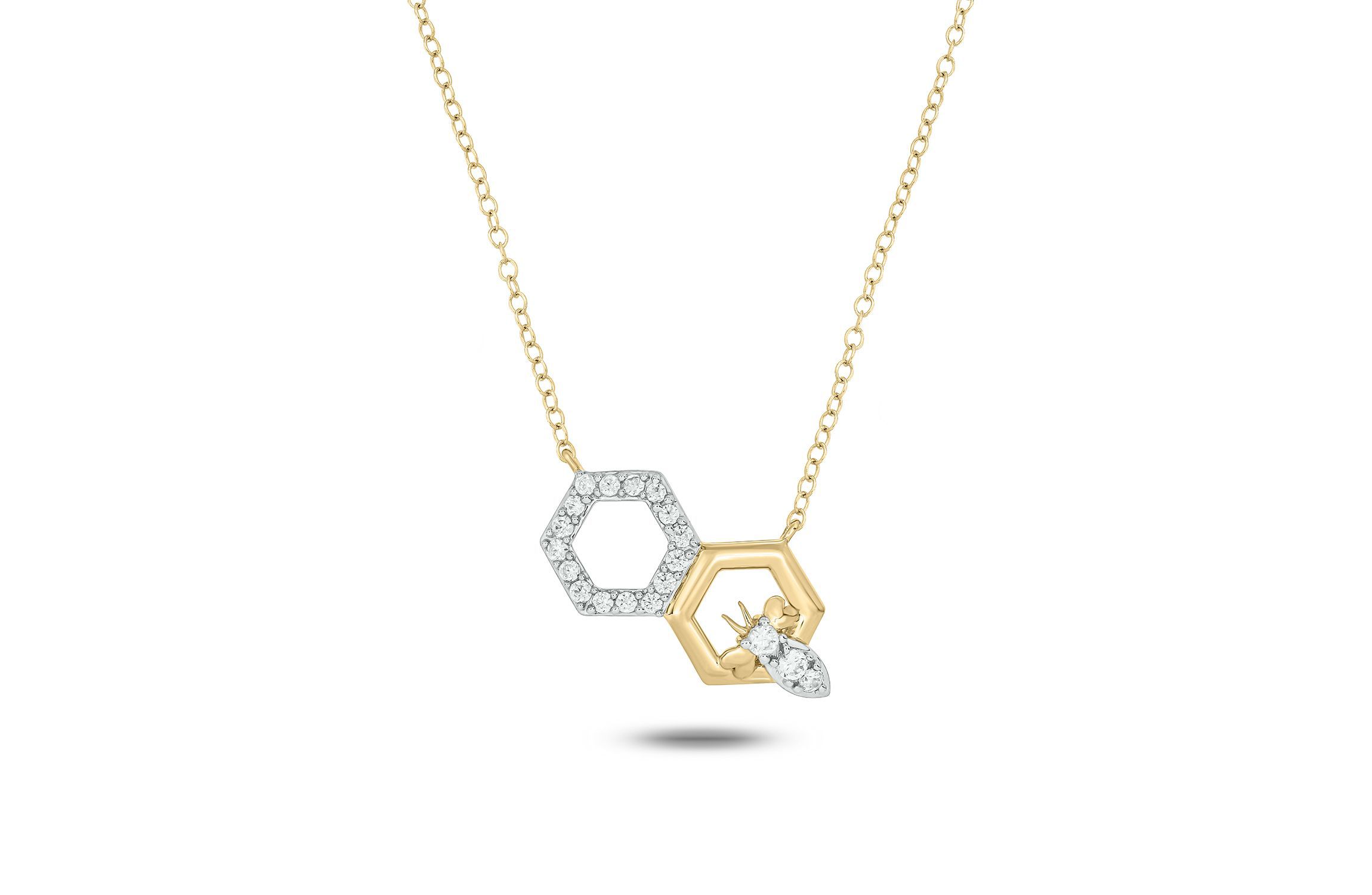 1/5 ct. t.w White Diamond Honey Bee Octagoan Shape Pendnat Necklace For Womens in 10K Gold