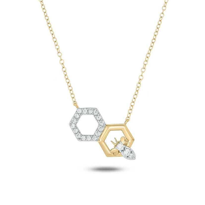 1/5 ct. t.w White Diamond Honey Bee Octagoan Shape Pendnat Necklace For Womens in 10K Gold