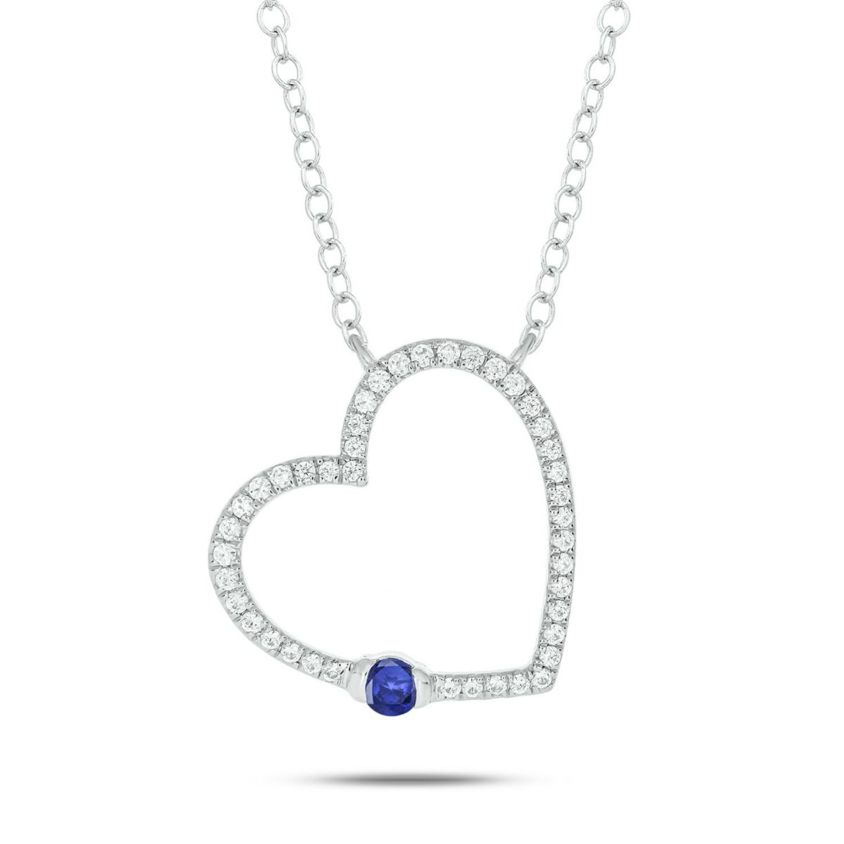 1/5 ct. t.w Diamond & 1/4 ct. t.w Blue Sapphire Round Shape Natrual Color Stone Necklace in 10K Gold