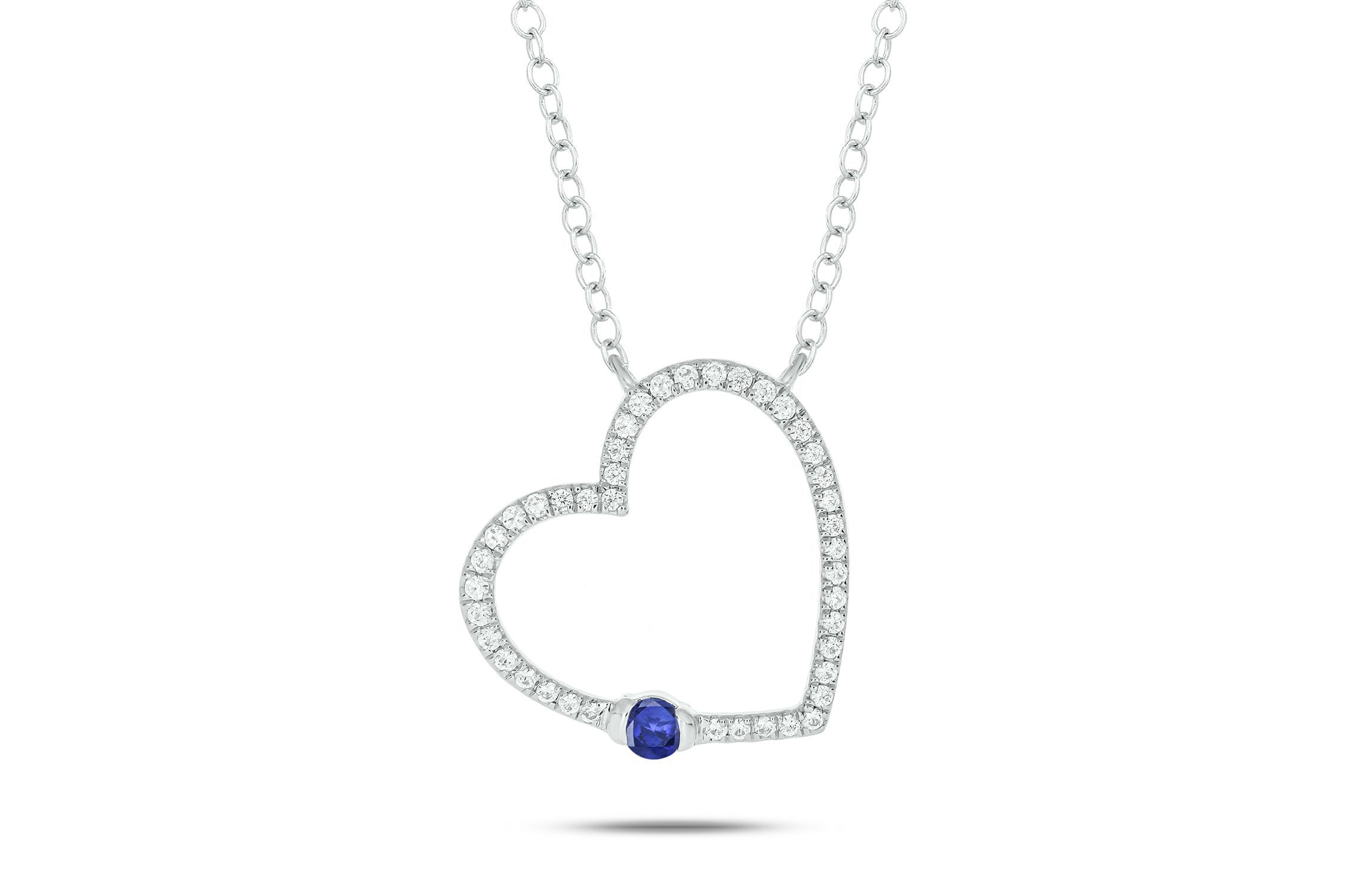 1/5 ct. t.w Diamond & 1/4 ct. t.w Blue Sapphire Round Shape Natrual Color Stone Necklace in 10K Gold