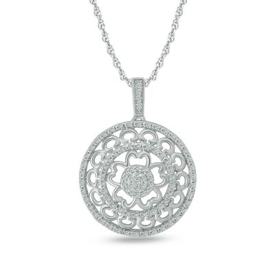 Belk & Co 1/4 ct. t.w Natrual White Diamond Floral Ring Designed Pendant Necklace in 10K Gold