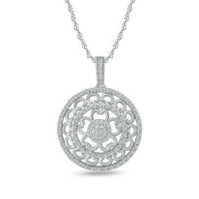Belk & Co 1/4 Ct. T.w Natrual White Diamond Floral Ring Designed Pendant Necklace In 10K Gold, 18 In -  0686557625424