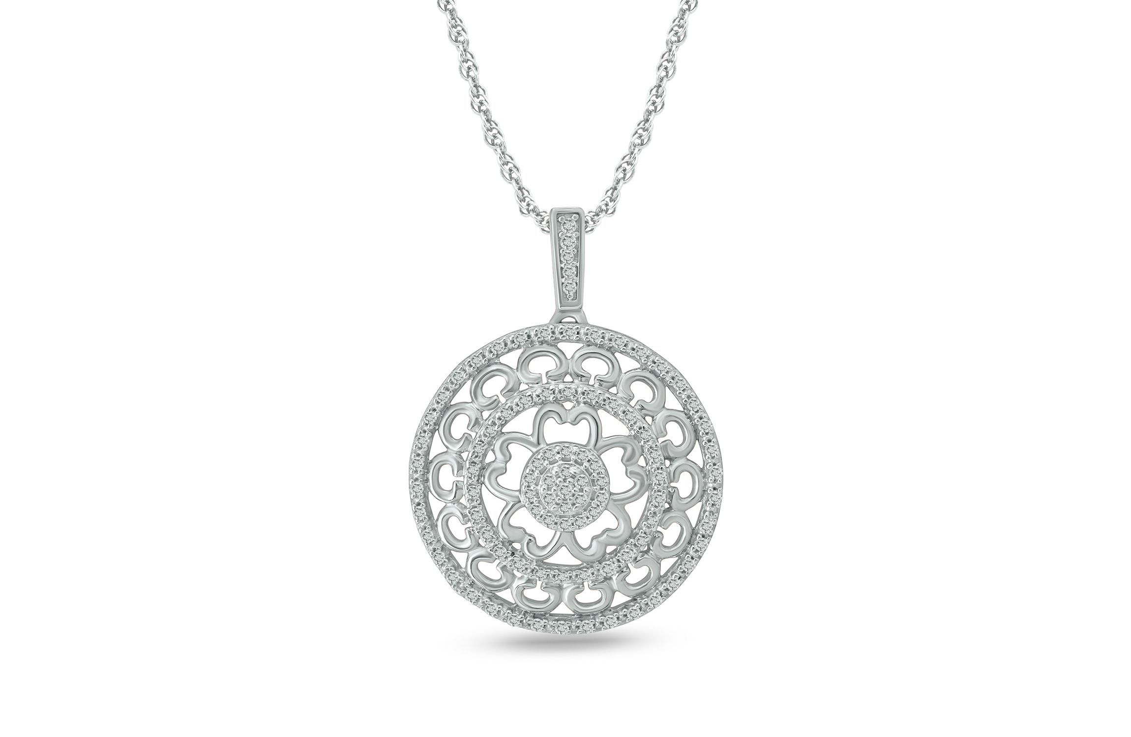 1/4 ct. t.w Natrual White Diamond Floral Ring Designed Pendant Necklace in 10K Gold