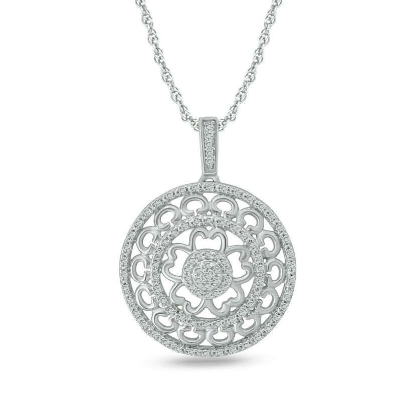 1/4 ct. t.w Natrual White Diamond Floral Ring Designed Pendant Necklace in 10K Gold
