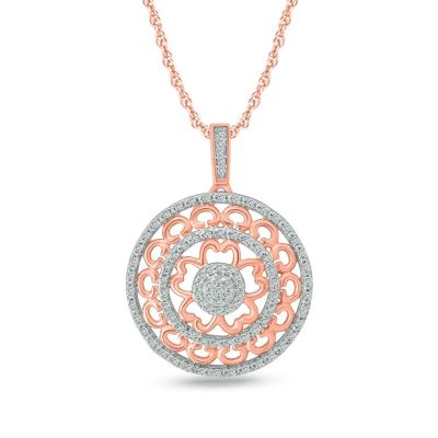 Belk & Co 1/4 ct. t.w Natrual White Diamond Floral Ring Designed Pendant Necklace in 10K Gold
