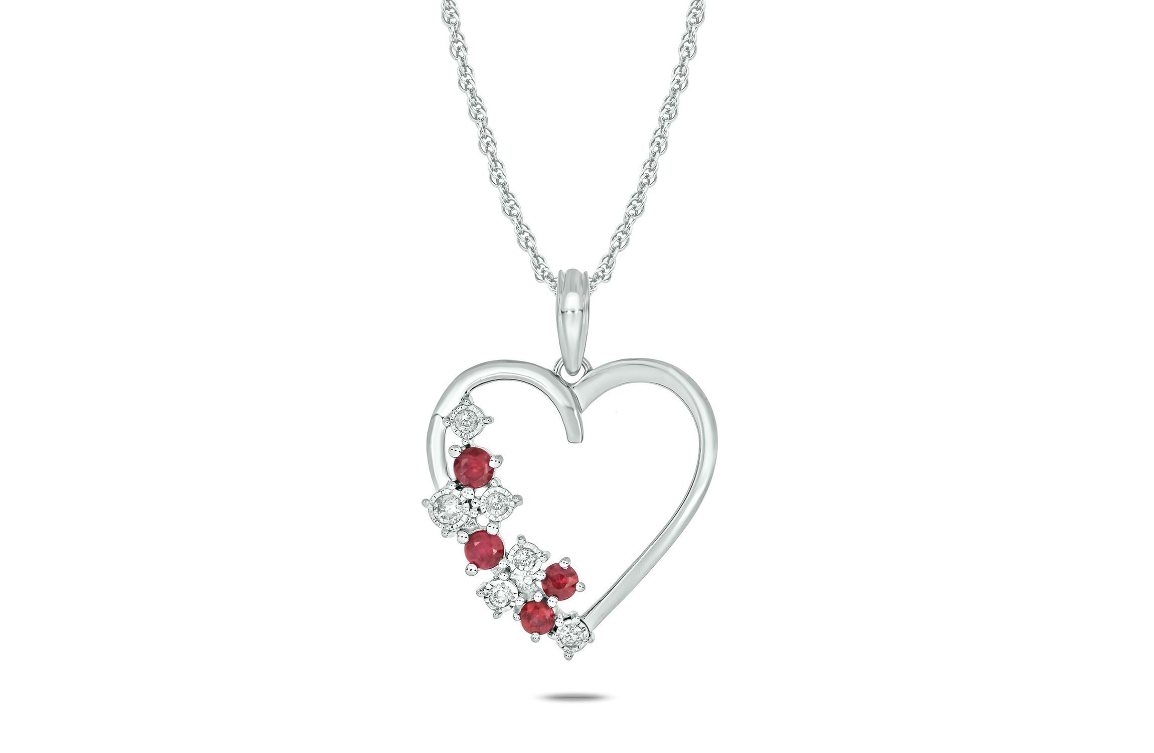 1/10 ct. t.w Diamond 1/2 ct. t.w Natrual Ruby Round Shape Heart Pendant For Women in 10K Gold
