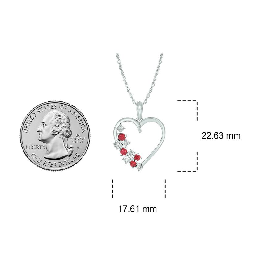 1/10 ct. t.w Diamond 1/2 ct. t.w Natrual Ruby Round Shape Heart Pendant For Women in 10K Gold