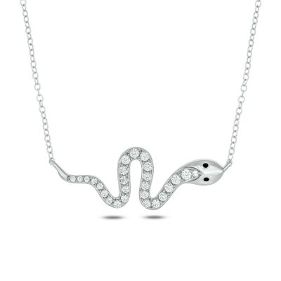 Belk & Co 1/4 ct. t.w White Diamond With Black Enamel Animal Snake Pendnat Necklace in 10K Gold
