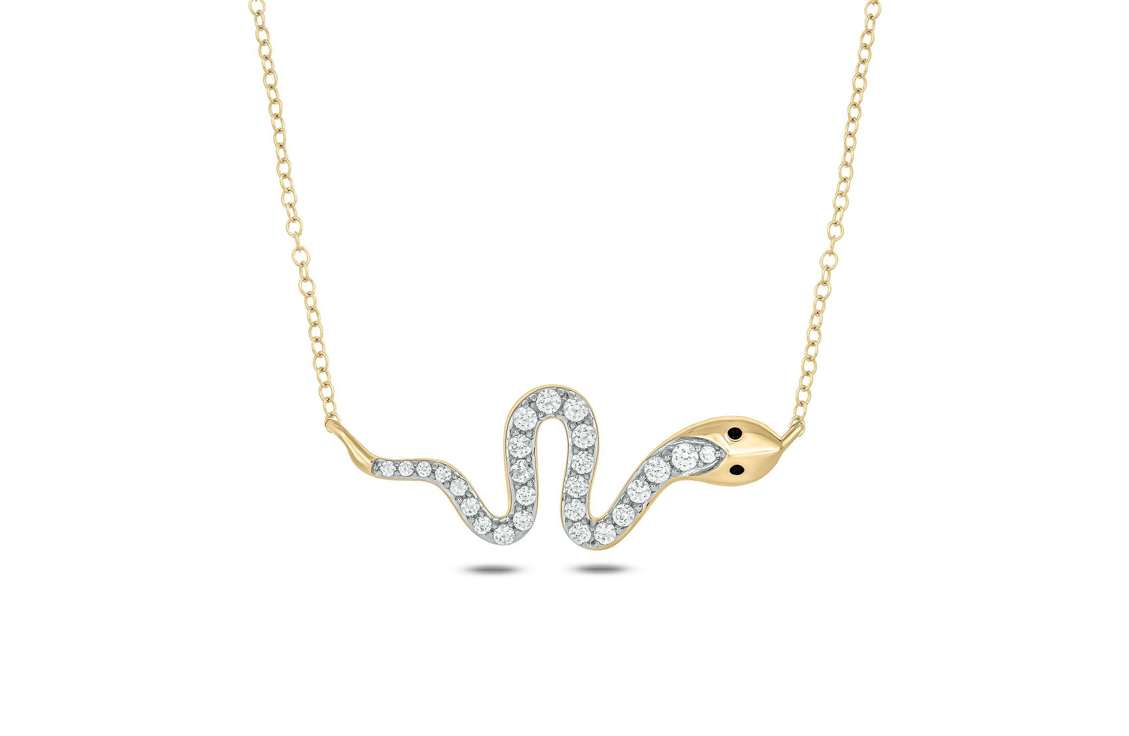 1/4 ct. t.w White Diamond With Black Enamel Animal Snake Pendnat Necklace in 10K Gold