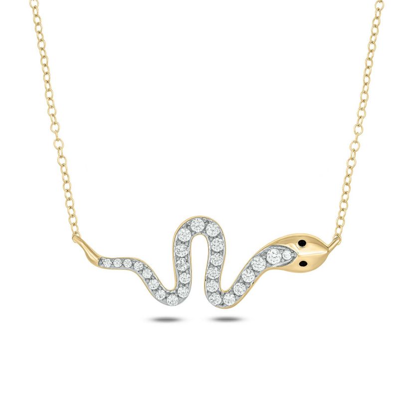 1/4 ct. t.w White Diamond With Black Enamel Animal Snake Pendnat Necklace in 10K Gold