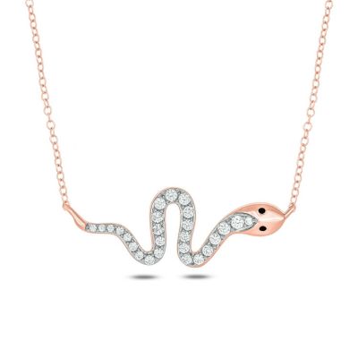 Belk & Co 1/4 ct. t.w White Diamond With Black Enamel Animal Snake Pendnat Necklace in 10K Gold