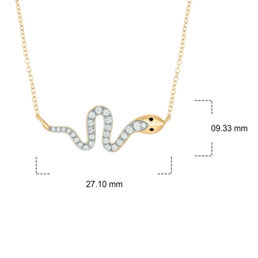 1/4 ct. t.w White Diamond With Black Enamel Animal Snake Pendnat Necklace in 10K Gold