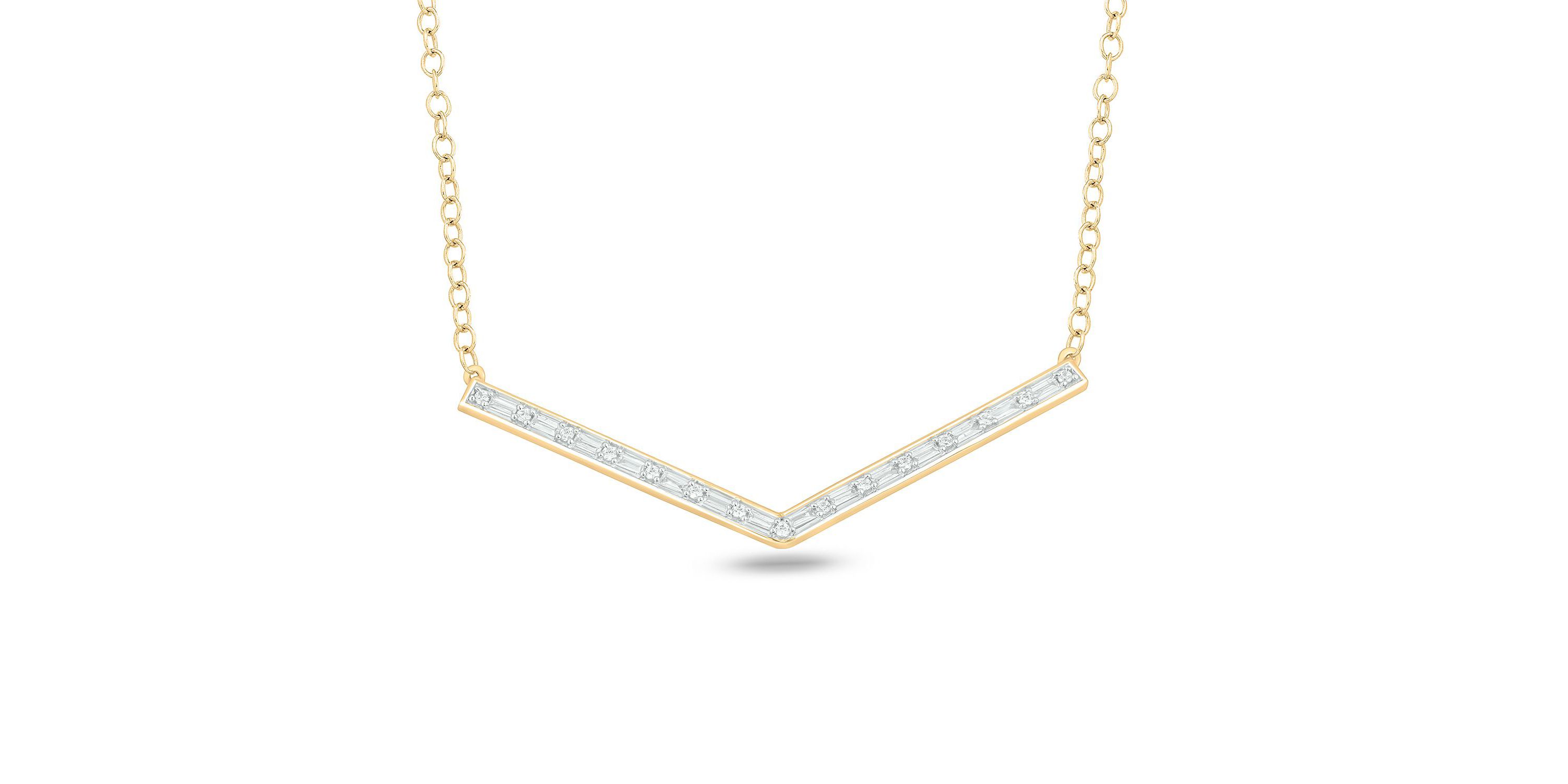 1/5 ct. t.w White Diamond Initial V Shape Pendnat Necklace For Womens In 10K Gold