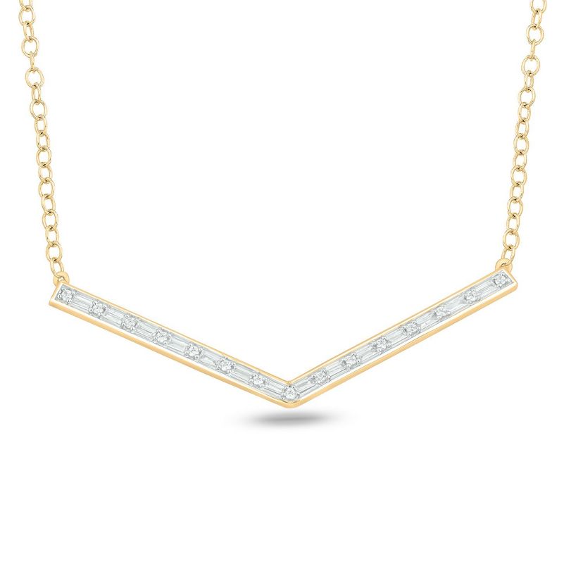 1/5 ct. t.w White Diamond Initial V Shape Pendnat Necklace For Womens In 10K Gold