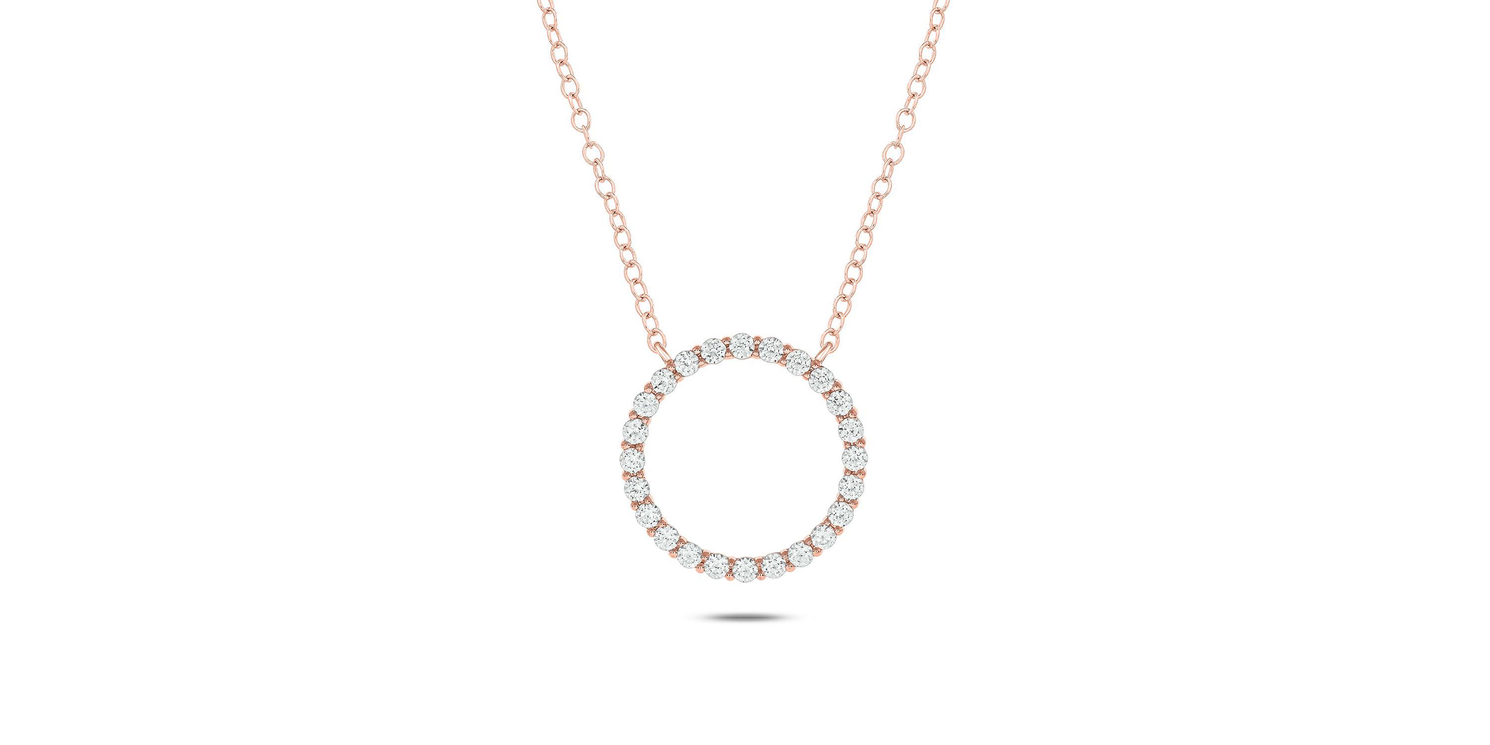1/2 ct. t.w White Natrual Diamond Circle Ring Pendant Necklace in 14K Gold