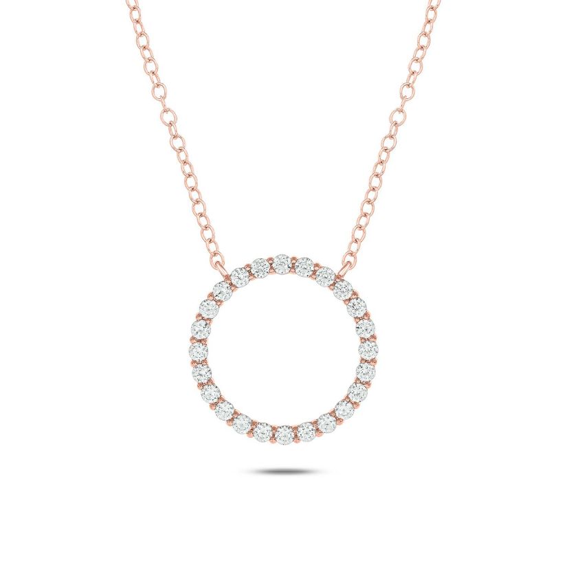 1/2 ct. t.w White Natrual Diamond Circle Ring Pendant Necklace in 14K Gold