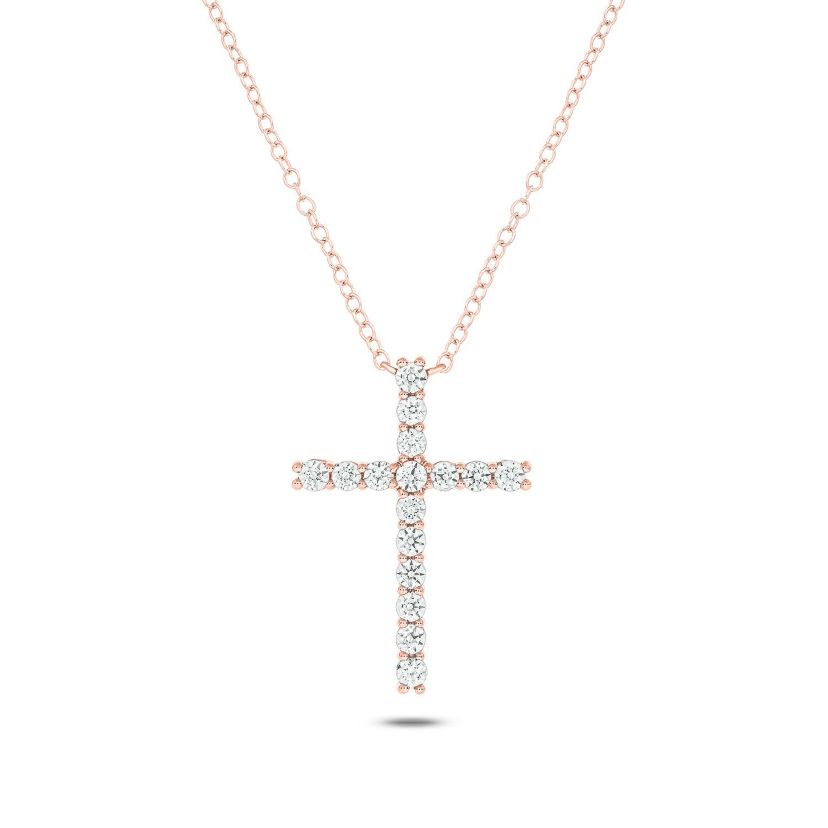 1/2 ct. t.w White Diamond Cross Pendant Necklace For Womens in 14K Gold