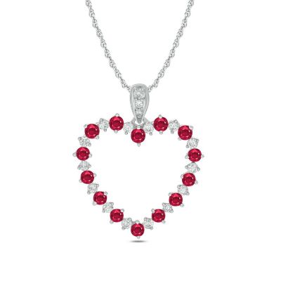 Belk & Co 1/6 Ct. T.w Diamond 1/4 Ct. T.w Natrual Ruby Gamstone Beautiful Heart Pendant Neckalce In 10K Gold, White, 18 In -  0686557623918