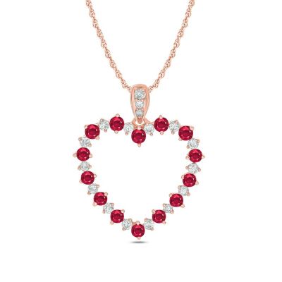 Belk & Co 1/6 ct. t.w Diamond 1/4 ct. t.w Natrual Ruby Gamstone Beautiful Heart Pendant Neckalce in 10K Gold -  540046611753370