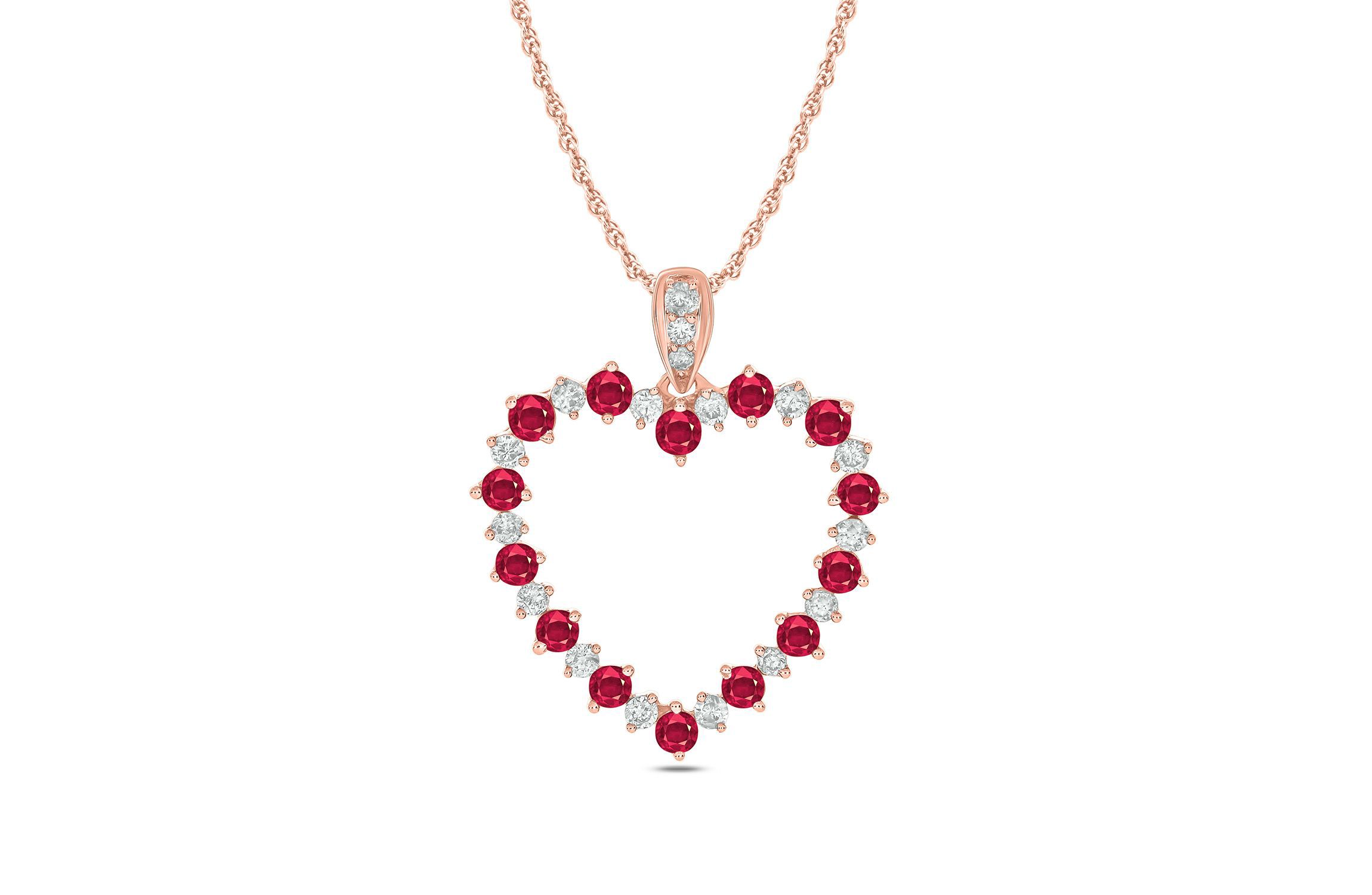 1/6 ct. t.w Diamond 1/4 ct. t.w Natrual Ruby Gamstone Beautiful Heart Pendant Neckalce in 10K Gold