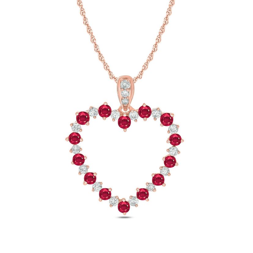 1/6 ct. t.w Diamond 1/4 ct. t.w Natrual Ruby Gamstone Beautiful Heart Pendant Neckalce in 10K Gold