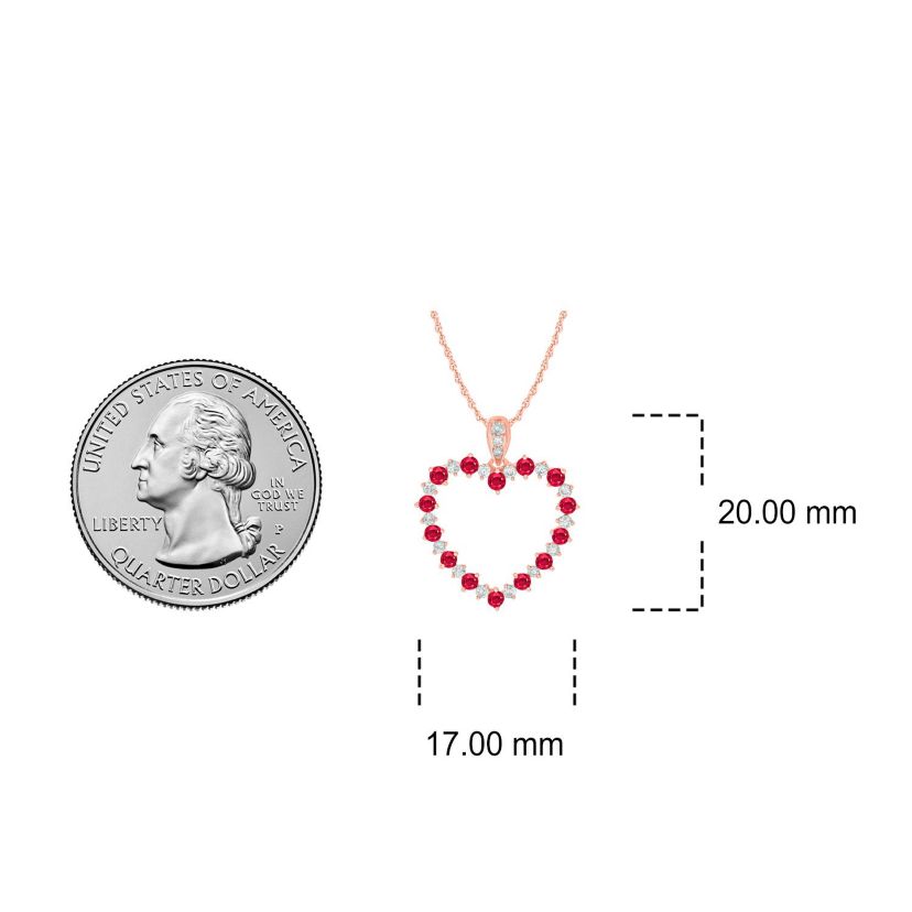 1/6 ct. t.w Diamond 1/4 ct. t.w Natrual Ruby Gamstone Beautiful Heart Pendant Neckalce in 10K Gold