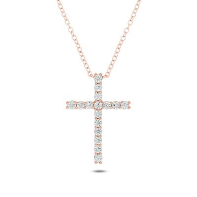 Belk & Co 1.0 Ct. T.w Natrual White Diamond Cross Pendant Necklace In 14K Gold