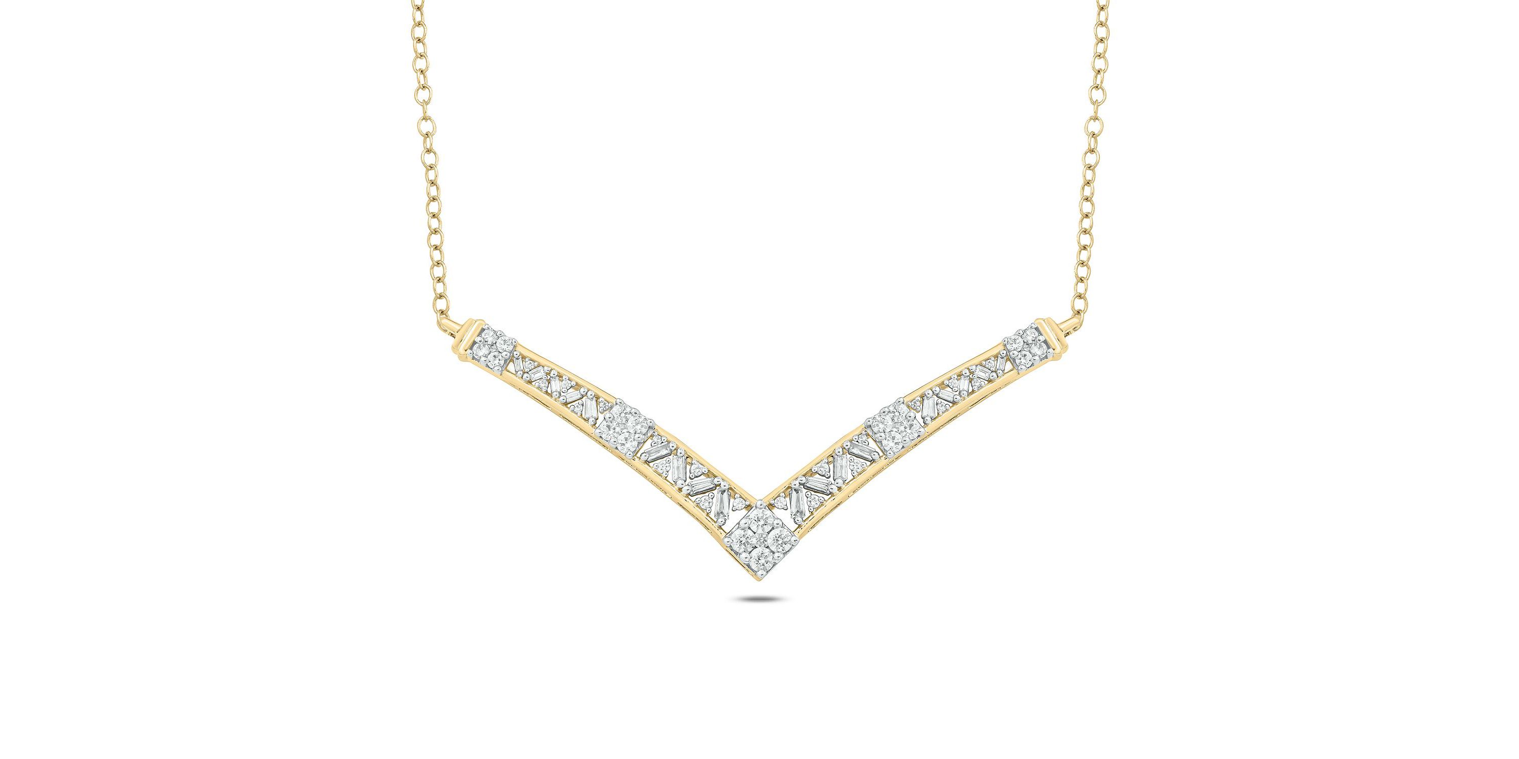 3/4 ct. t.w White Diamond V Shape Chevron Pendant Necklace For Womens in 14K Gold