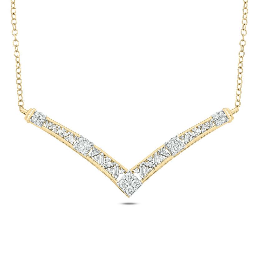 3/4 ct. t.w White Diamond V Shape Chevron Pendant Necklace For Womens in 14K Gold