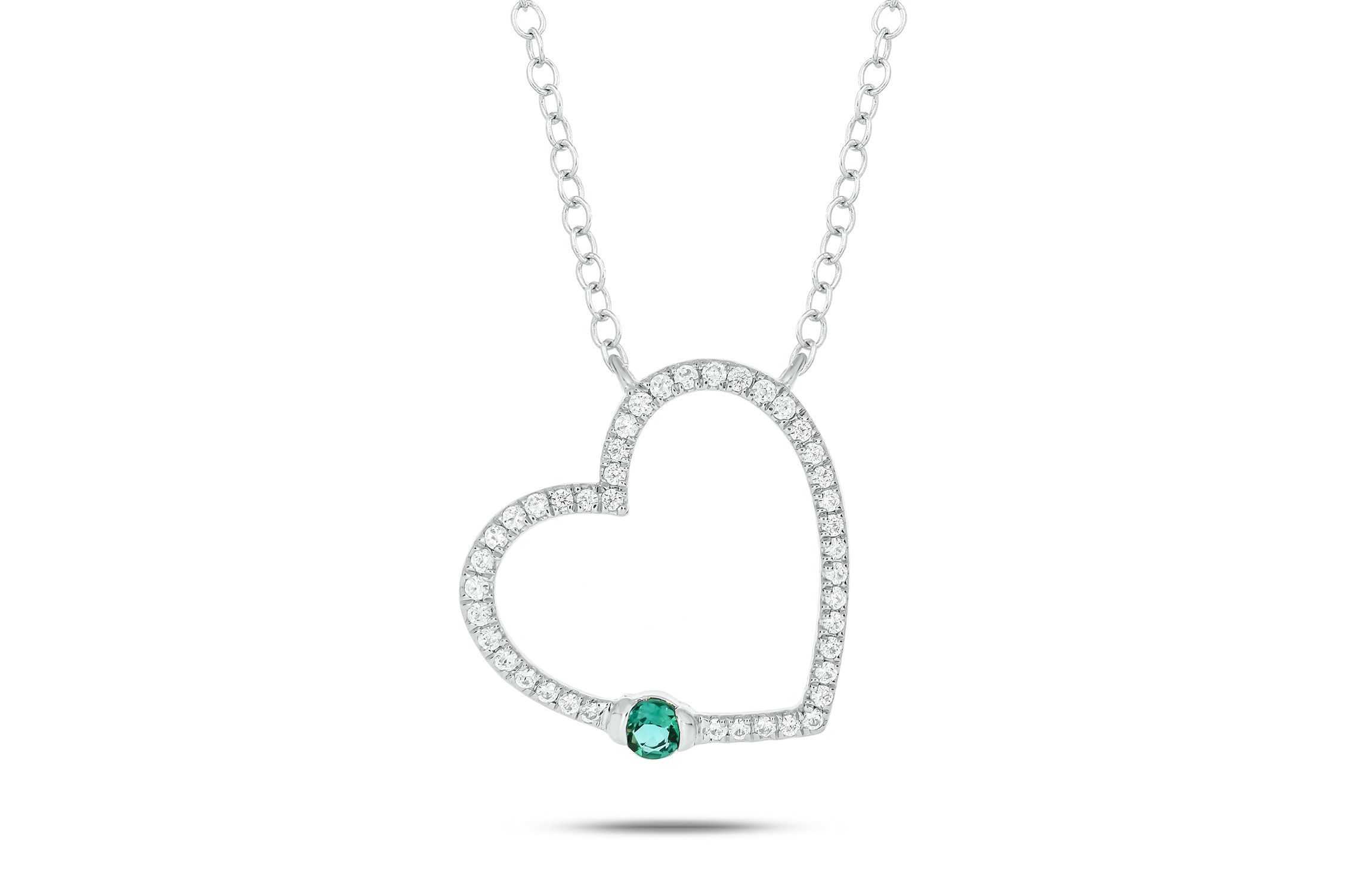 1/5 ct. t.w Diamond & 1/4 ct. t.w Emerald Round Shape Natrual Color Stone Necklace in 10K Gold