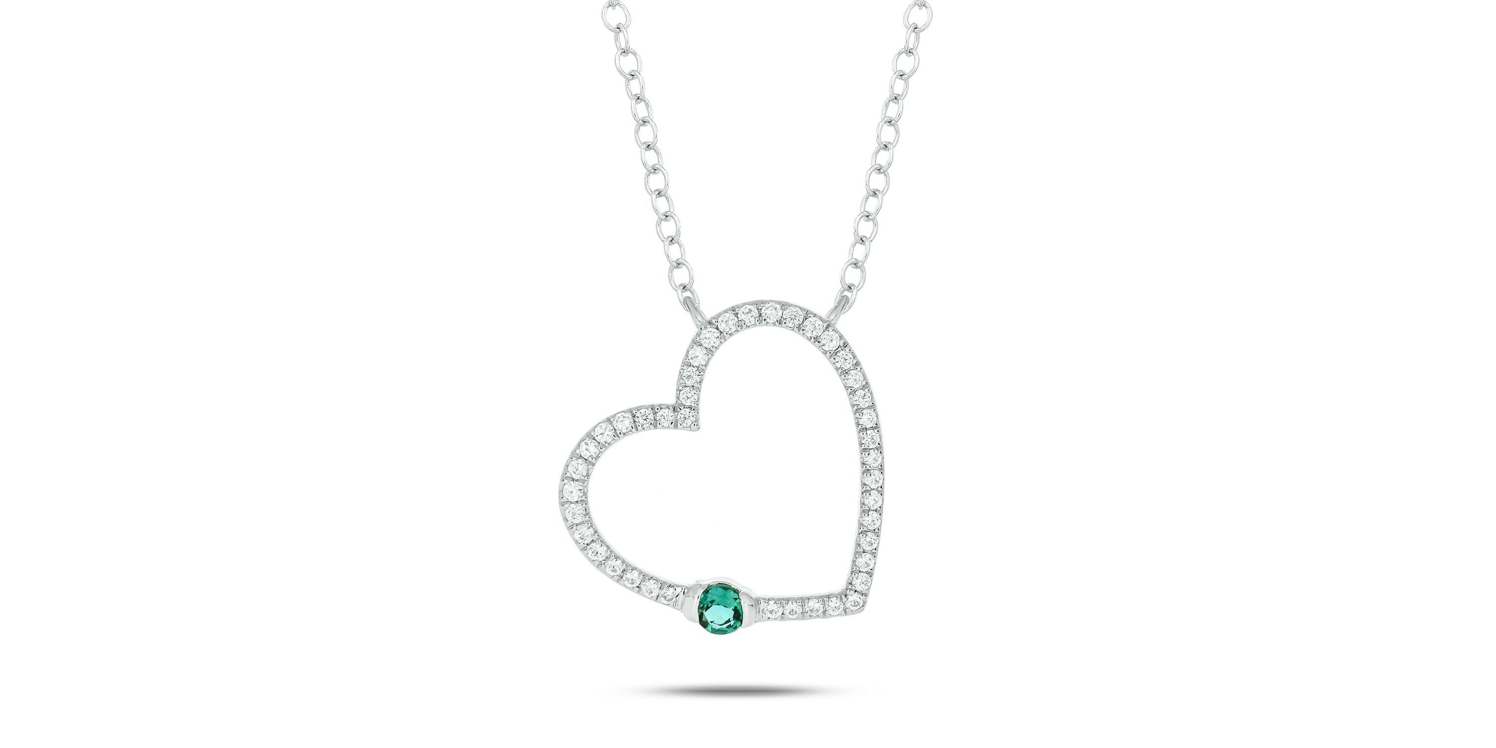 1/5 ct. t.w Diamond & 1/4 ct. t.w Emerald Round Shape Natrual Color Stone Necklace in 10K Gold