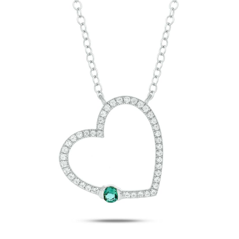 1/5 ct. t.w Diamond & 1/4 ct. t.w Emerald Round Shape Natrual Color Stone Necklace in 10K Gold