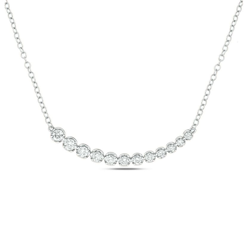3/8 ct. t.w Natrual White Round Diamond Curved Bar Pendant Necklace in 10K Gold