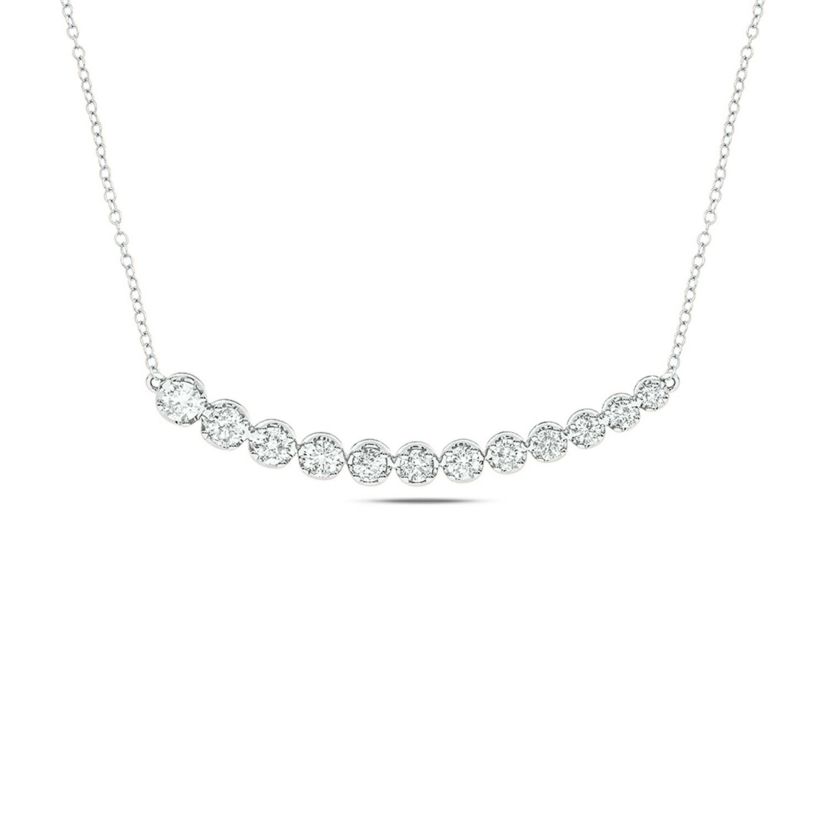 3/4 ct. t.w White Diamond Curved Bar Necklace For Womens in 10K Gold