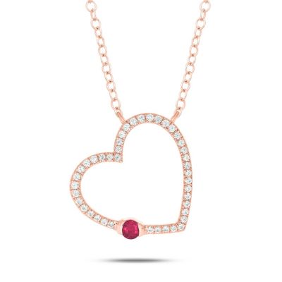 Belk & Co 1/5 Ct. T.w Diamond & 1/4 Ct. T.w Ruby Round Shape Natrual Color Stone Nacklace In 10K Gold