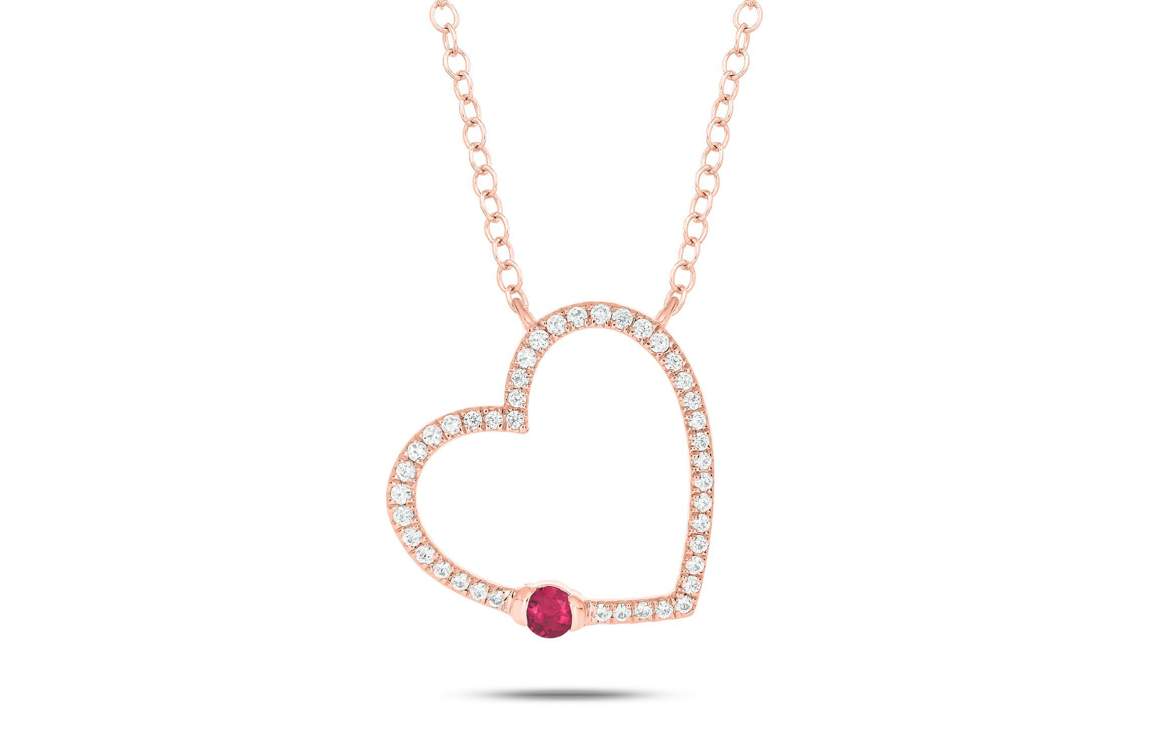 1/5 ct. t.w Diamond & 1/4 ct. t.w Ruby Round Shape Natrual Color Stone Nacklace in 10K Gold